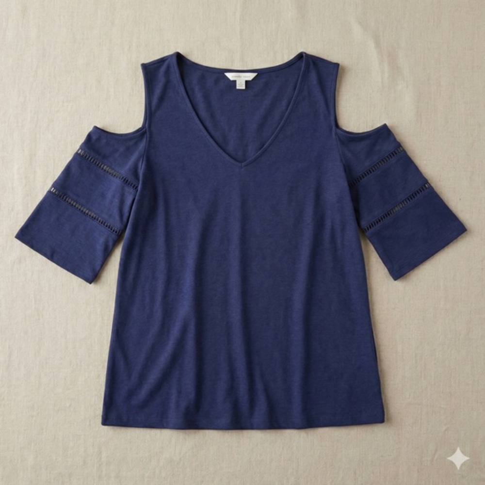 Westport Navy Cold Shoulder Blouse